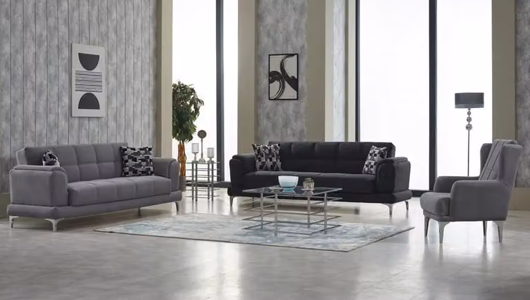 Couchgarnitur Dreisitzer Sessel Polstersofa Grau Sofa Stoffsofa Polster 3tlg