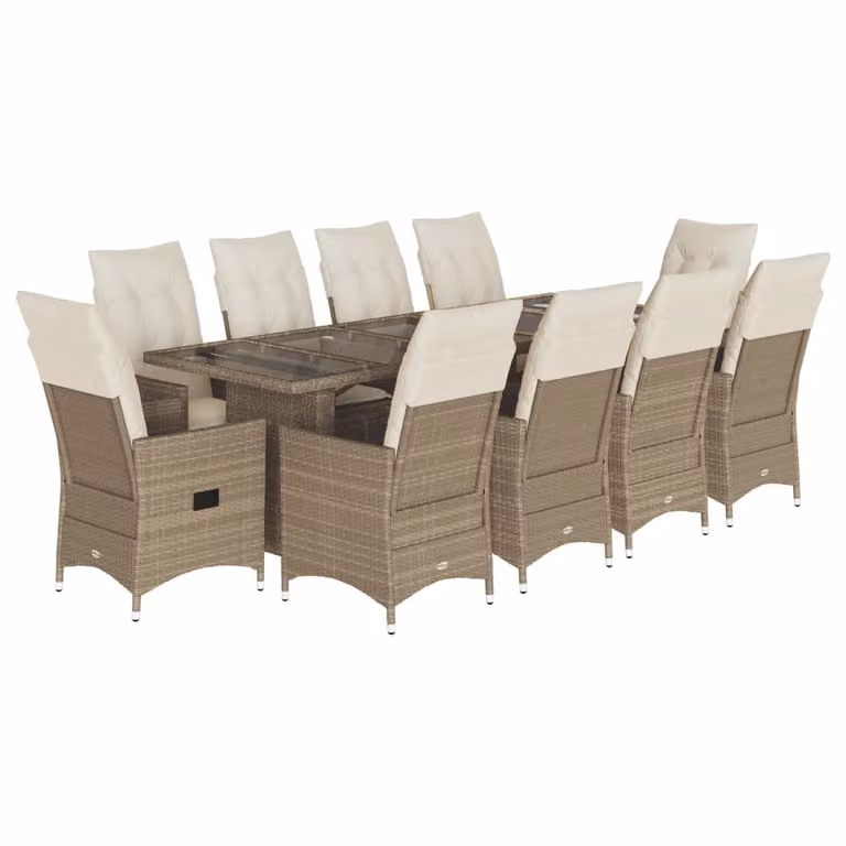 Set Bistrò da Giardino 11 pz con Cuscini in Polyrattan Beige