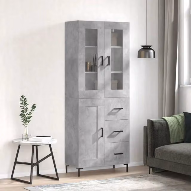 Credenza-Buffet-Armadio da cucina Grigio Cemento 69,5x34x180 cm in Legno Multistrato 921110