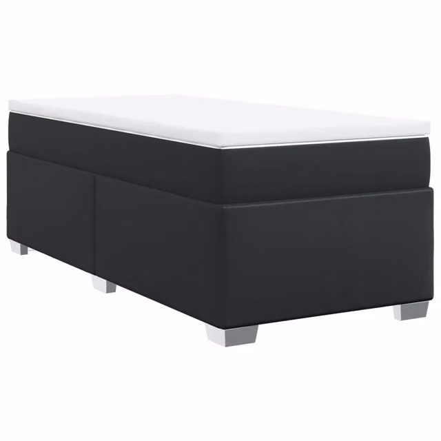 Letto singolo | Letto per adulti | Giroletto a Molle con Materasso Nero 90x200 cm in Similpelle