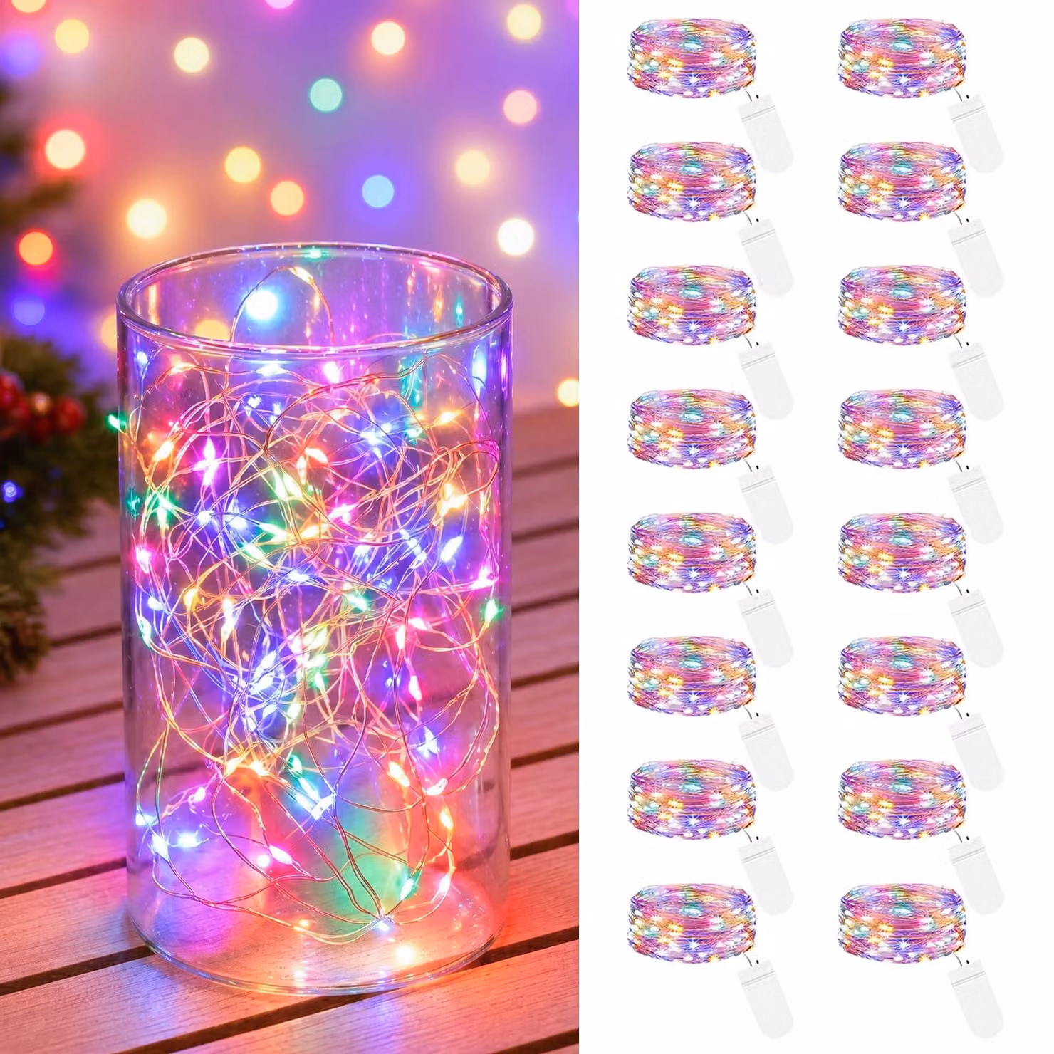 Catena luminosa, 16 luci, 2 metri, 20 LED, alimentata a batteria, multicolore