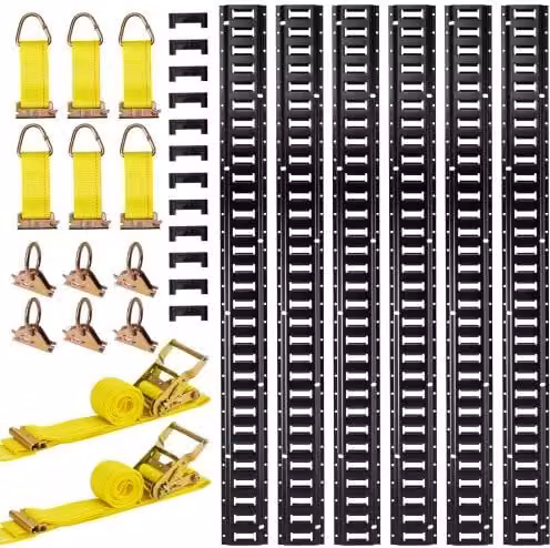 VEVOR Kit di 6 Binari di Fissaggio E-track in Acciaio Nero, Lunghezza: 1524 mm, Ideale per Garage, Furgoni, Rimorchi e Motociclette