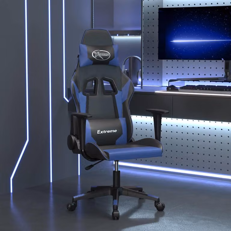 Sedia da Gaming vidaXL con funzione massaggiante in similpelle, Nero e Blu