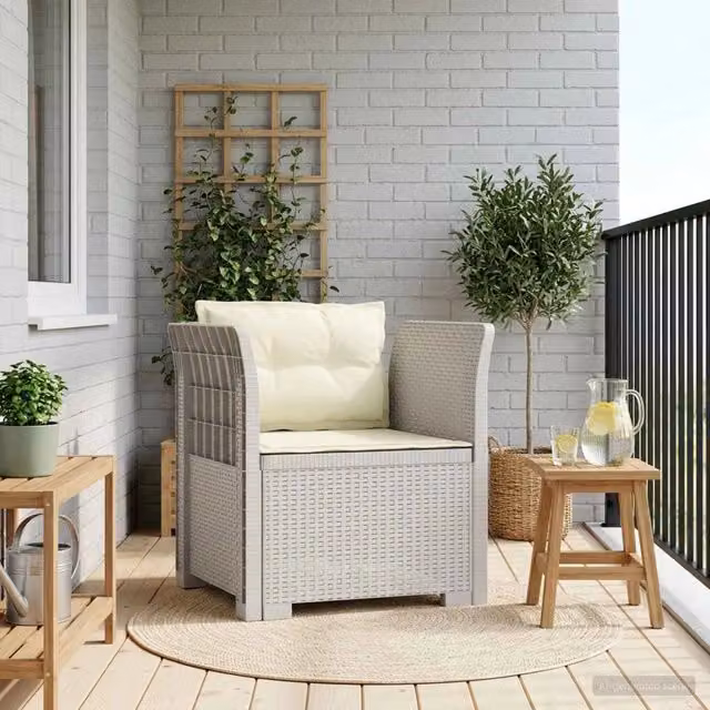 Poltrona a 1 Posto con Cuscini in Effetto Rattan Bianco vidaXL