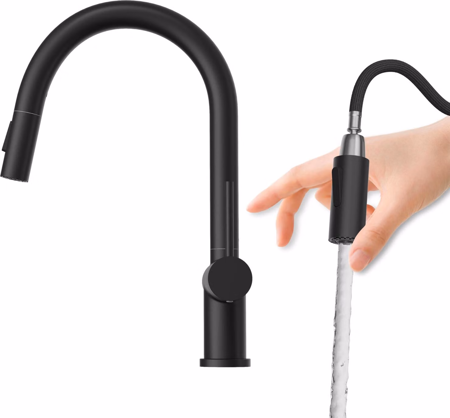 Granitan - Miscelatore cucina - Rubinetto cucina altezza 19 cm - Miscelatore lavello nero - NAYA