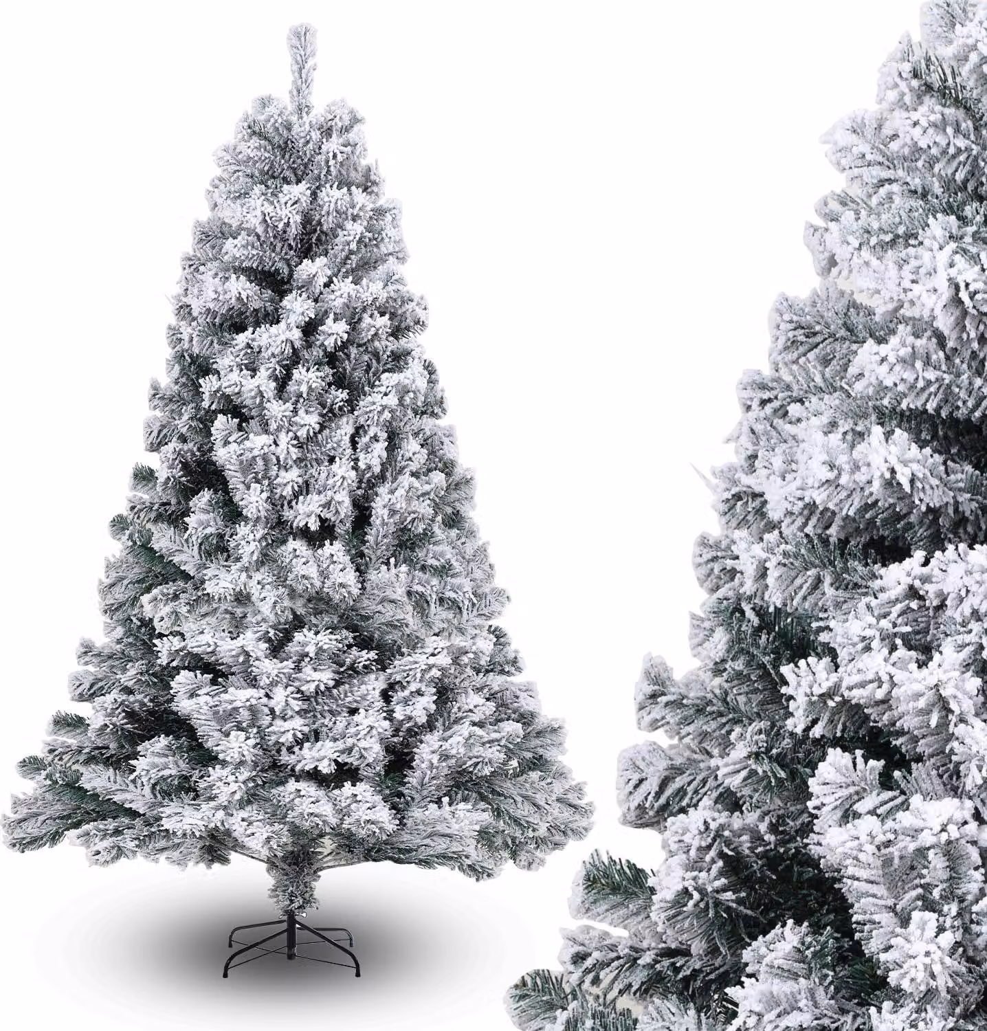 Jayseuw 180cm albero di Natale artificiale con neve, inclusa base in metallo con 860 aghi in PVC, albero di Natale in PVC, bianco