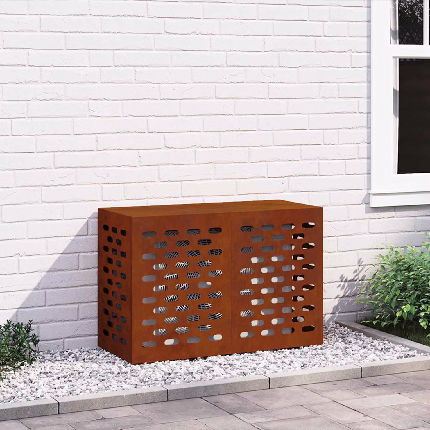 Copertura per condizionatore d'aria vidaXL in acciaio, colore ruggine, L 90 x P 40 x H 60 cm