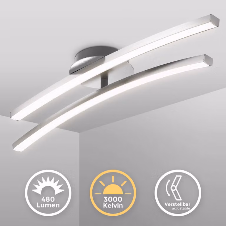 B.K.Licht I Plafoniera a 2 fiamme da 12W I orientabile I 3000K bianco caldo I alluminio spazzolato I 960 lumen