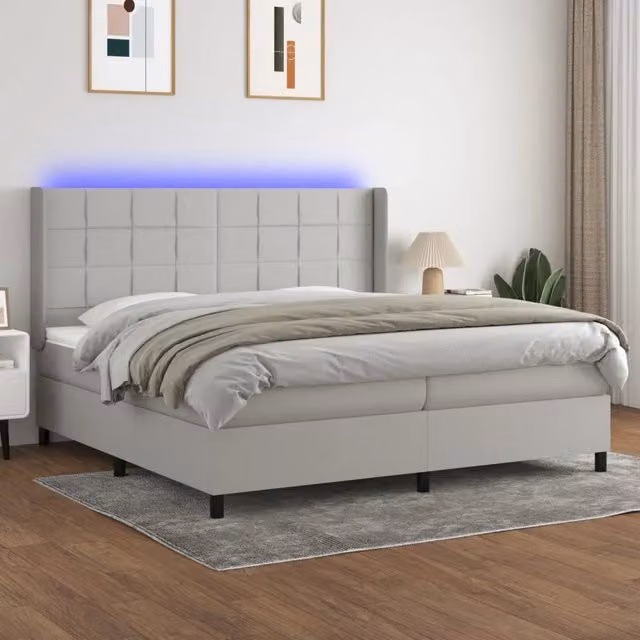 Letto Ibrido con Materasso e Illuminazione LED vidaXL in Tessuto Grigio e Bianco L/P: 200 x 200 cm