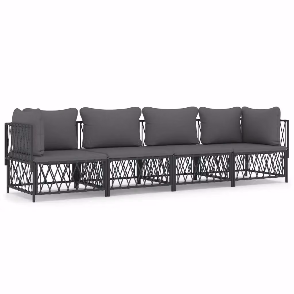 Set Salotto da Giardino a L vidaXL in Acciaio Antracite e Textilene con Cuscini – 2