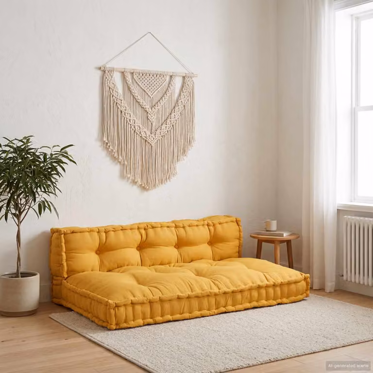 Set di 2 cuscini per divano pallet vidaXL in tessuto giallo, L/P/H: 120 x 80 x 38 cm