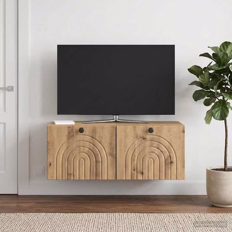 vidaXL Mobile Porta TV da Muro Moderno in Rovere e Metallo, L 78,5 cm x P 41 cm x H 30 cm, Marrone