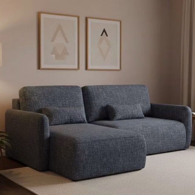 Pagno Divano Letto Moderno con Penisola Contenitore e Rivestimento in Tessuto Blu L/P/H: 207 x 148 cm – 1