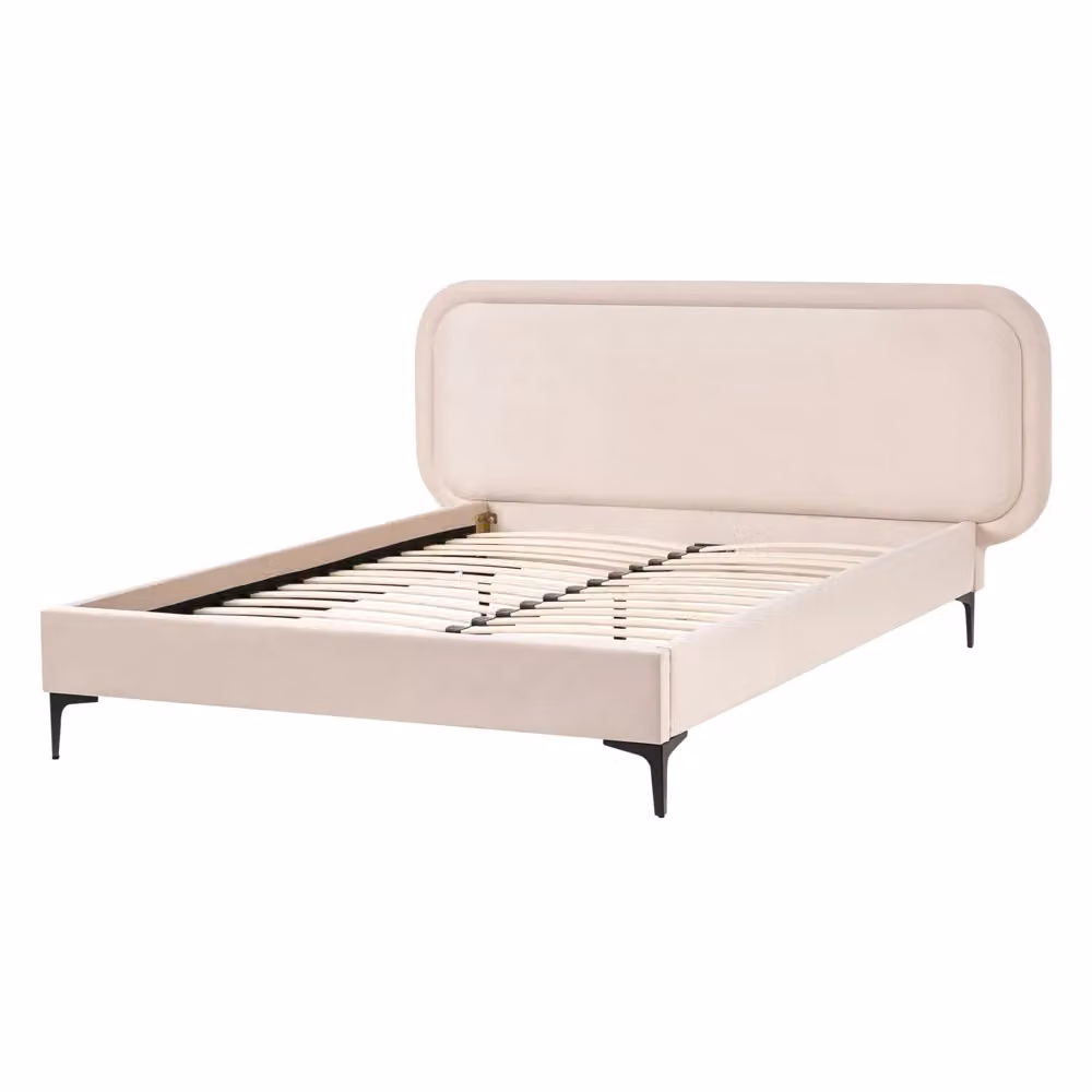Letto matrimoniale BELIANI in velluto beige con telaio imbottito L/P/H: 140 x 200 x 98 cm – 2