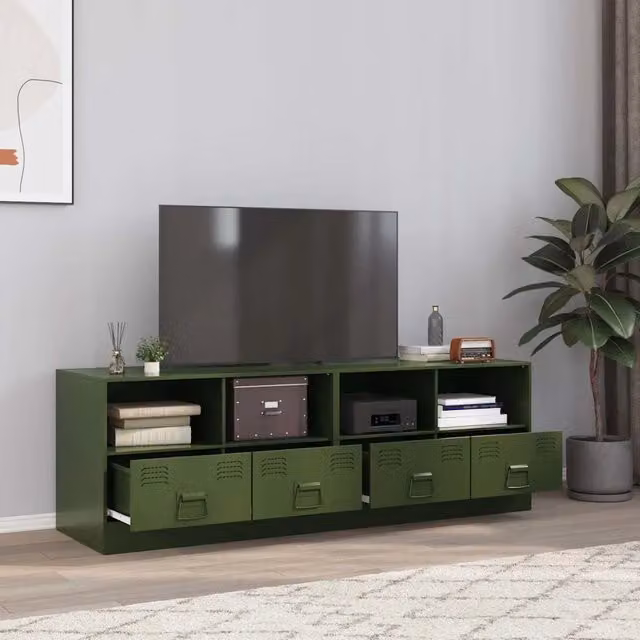 Set di 2 mobili TV vidaXL in metallo verde oliva per soggiorno moderno L: 67 cm, P: 39 cm, H: 44 cm