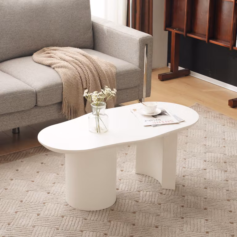 Tavolino Merax cloud side table Scandi, tavolino da salotto, piano elegantemente curvato, 100x(40-50)x40,5 cm, bianco