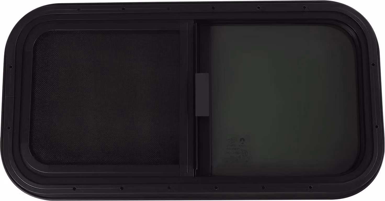 Finestra per camper/roulotte - Finestra scorrevole - 60×30 cm - Angoli arrotondati - Vetro temperato - Nero