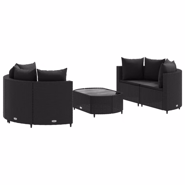 Set Divani da Giardino 5 pz con Cuscini in Polyrattan Nero