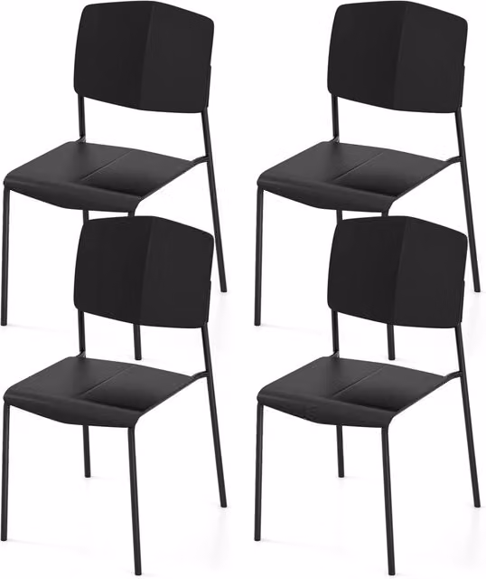 Set di 4 sedie da pranzo Costway in ecopelle con struttura in metallo, modello moderno impilabile per cucina e sala da pranzo, Nero
