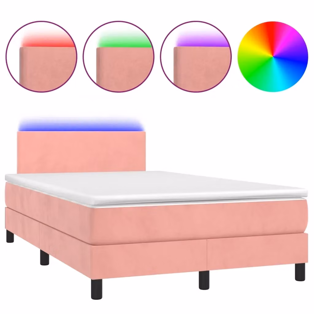Letto a Molle con Materasso e LED vidaXL in Velluto Rosa, L/P/H: 120 x 200 x 78 cm – 2