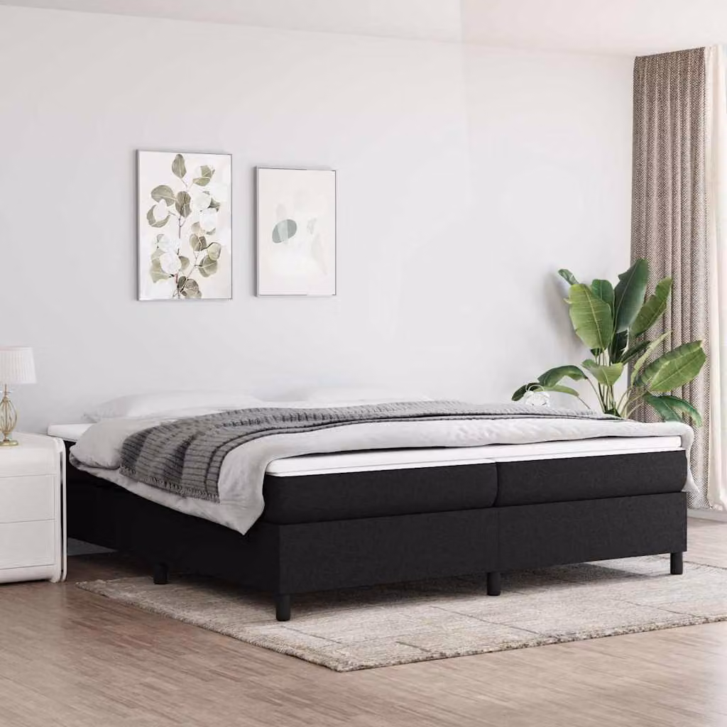 vidaXL Giroletto a Molle Ibrido con Materasso in Tessuto Nero e Bianco L/P: 200 x 200 cm