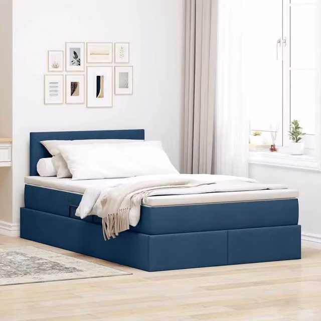 Letto con contenitore e illuminazione LED vidaXL in tessuto blu con porta USB, L/P/H: 120 x 200 x 204 cm