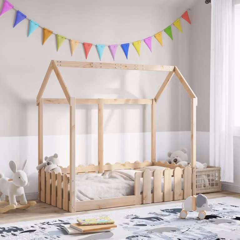 vidaXL Giroletto Casetta per Bambini in Legno Massello di Pino, Colore Marrone, 70 x 140 cm