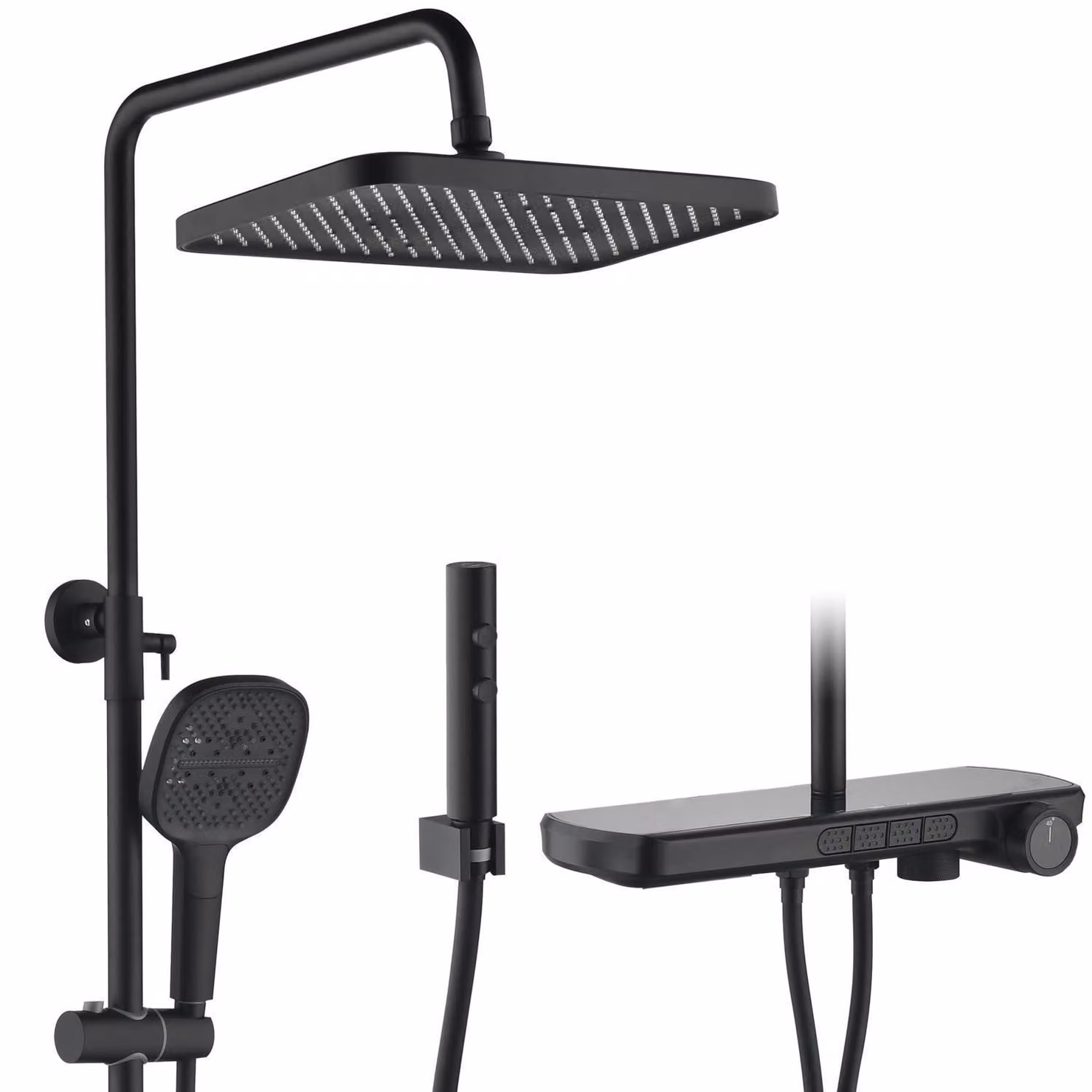 Sistema doccia nero, 4 funzioni, con termostato e display digitale