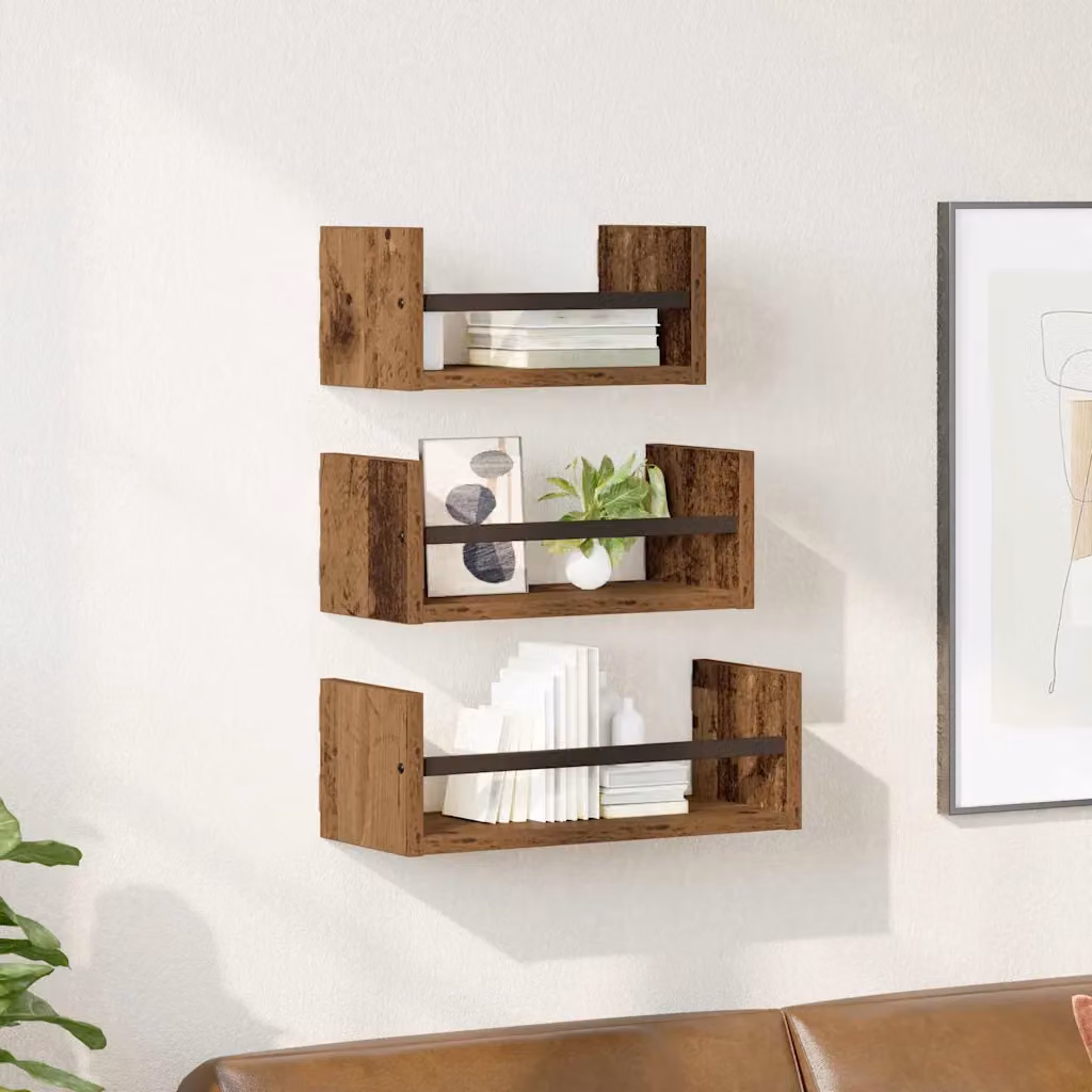 Set di 3 mensole da parete vidaXL in legno effetto vecchio marrone L 40 cm x P 16 cm x H 14 cm