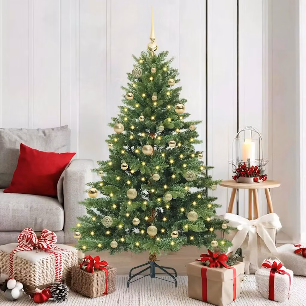 Albero di Natale artificiale moderno verde con 150 LED luce bianca calda in PE e PVC, Altezza: 150 cm – 2