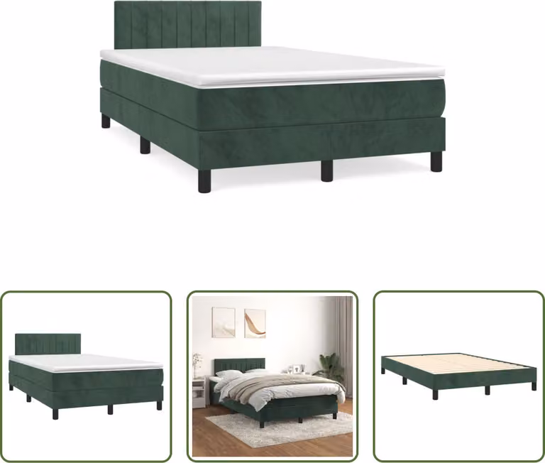 The Living Store Letto a molle con materasso verde scuro 120x190 cm in velluto