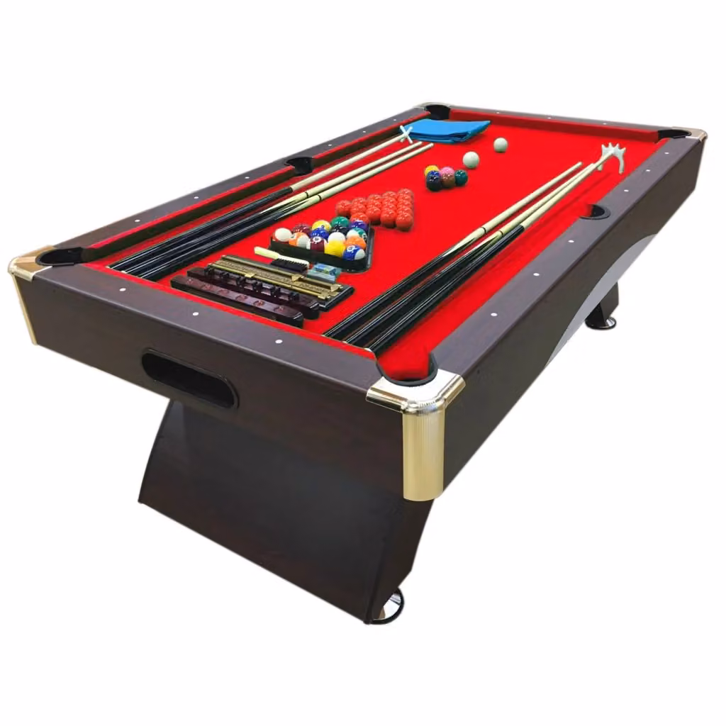 Tavolo da biliardo moderno Caesar con panche contenitore in legno marrone e rosso L/P/H: 240 x 137 x 80 cm – 2