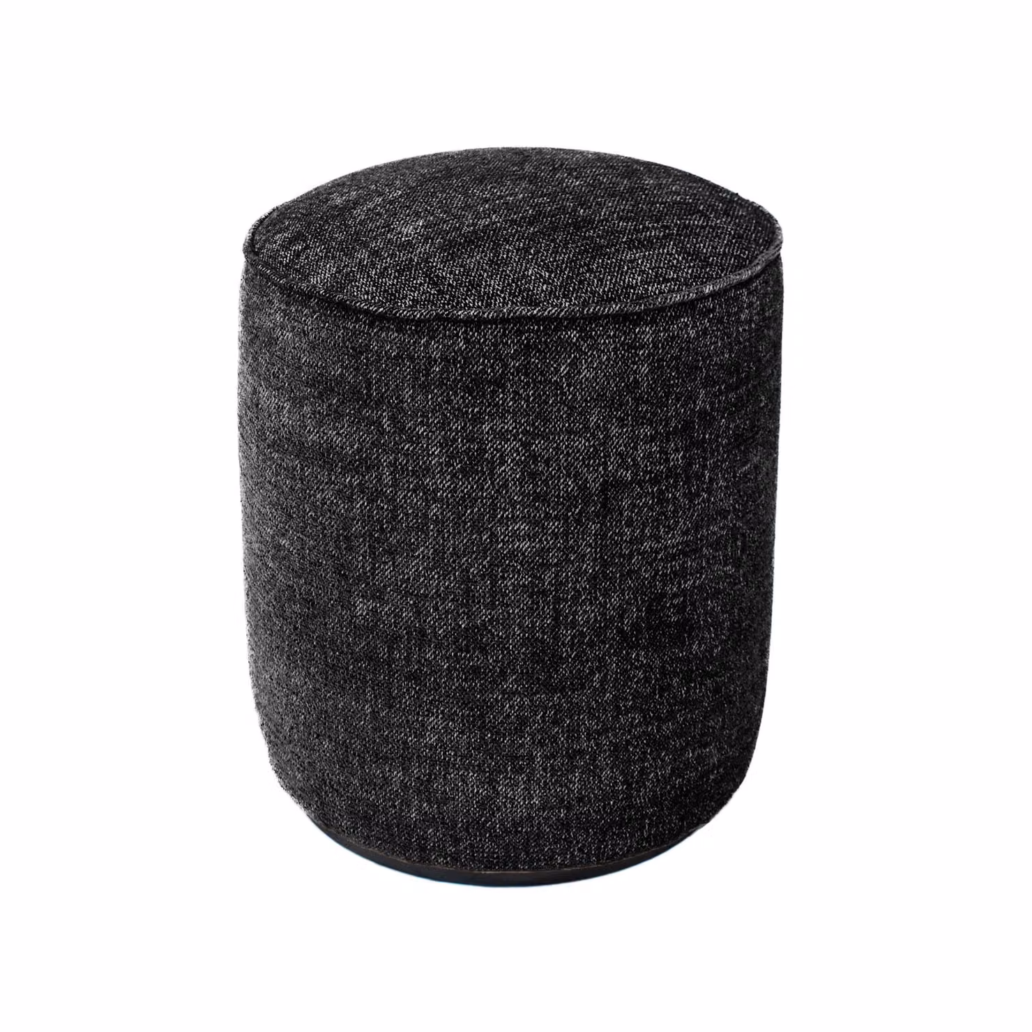 Pouf artigianale di design PROCIDA Ø 40 cm Made in Italy in tessuto melange nero con base MDF nera, personalizzabile