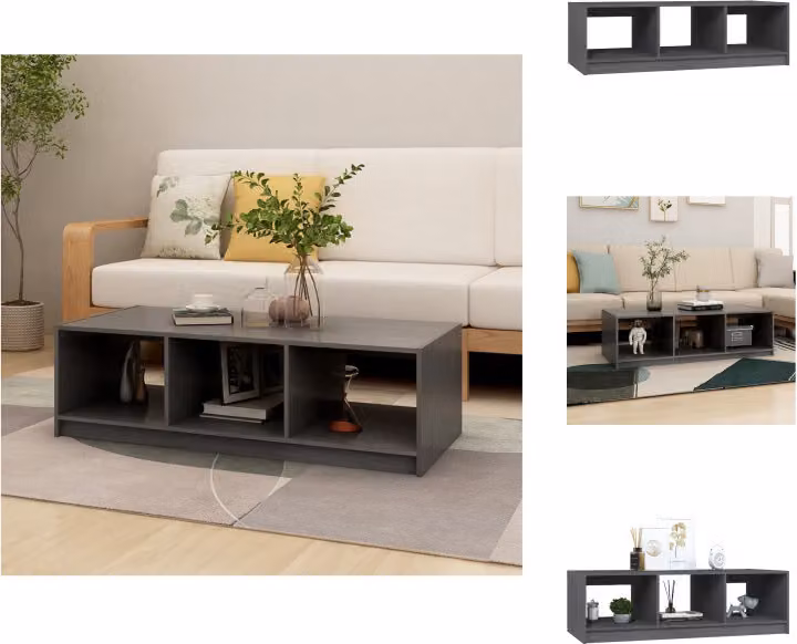 vidaXL Tavolino grigio 110x50x34 cm in legno di pino massiccio - Tavolini da caffè
