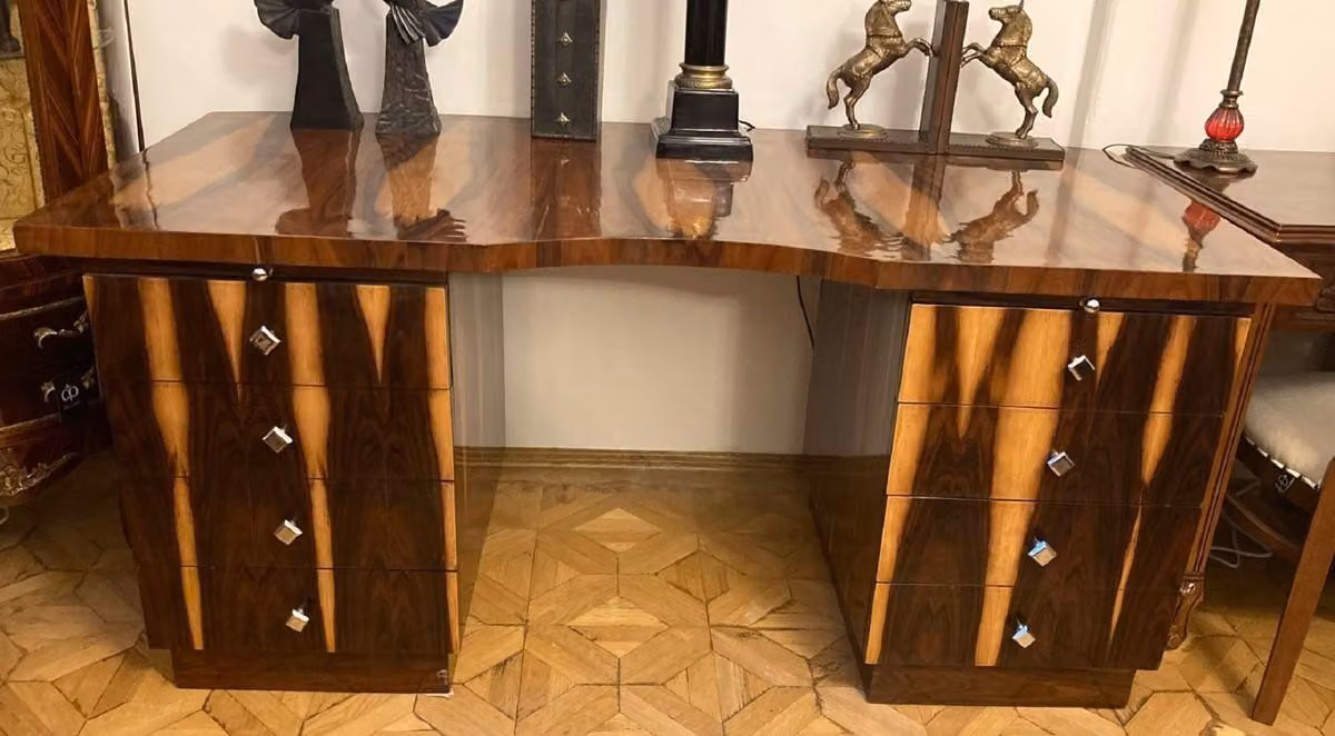 Casa Padrino Art Deco Desk Brown 180 x 90 x H. 81 cm - Scrivania in legno massello - Scrivania per computer - Mobili per ufficio - Mobili - Mobili in legno massello - Arredi - Arredi per ufficio