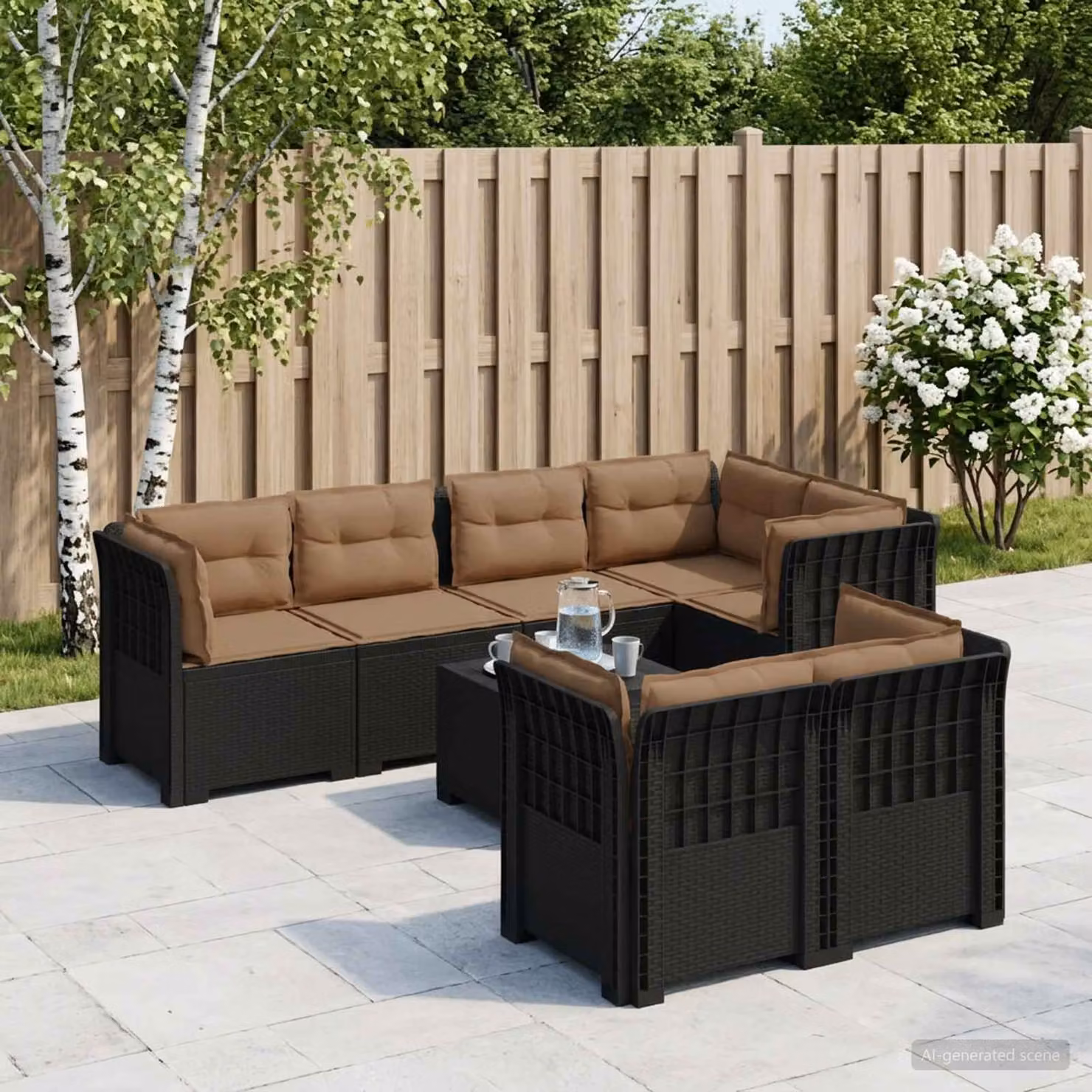 Divano da giardino vidaXL a forma di U con 7 posti, in polyrattan con cuscini imbottiti e rivestimenti rimovibili, colori antracite, beige o marrone