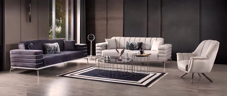 Luxus Sofagarnitur 321 Modern Set Design Sofa Polster Couch Grau