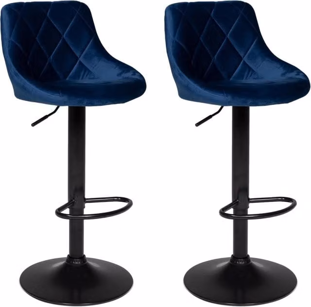 Set di 2 sgabelli da bar in velluto blu ROBIN