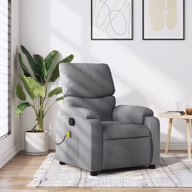 Poltrona reclinabile relax vidaXL in tessuto grigio con braccioli e leva manuale