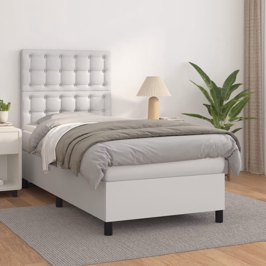 The Living Store Letto a molle con materasso bianco 90x190 cm in Pelle finta
