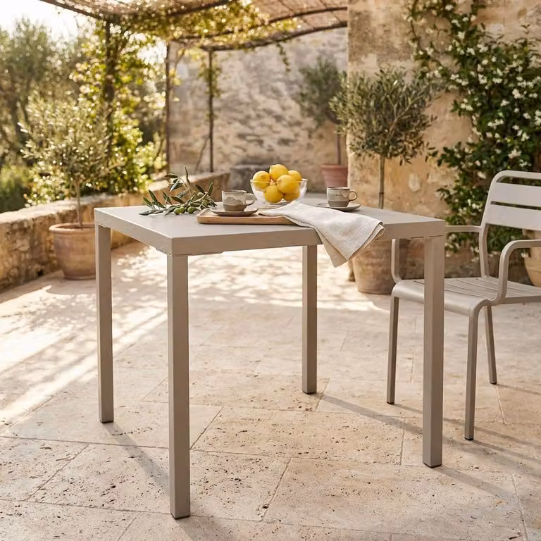 Milani Home - tavolo da giardino quadrato, Index, 80 x 80 cm, in acciaio, tortora
