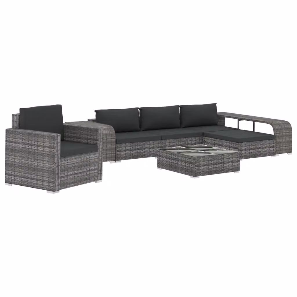 Set da giardino moderno vidaXL composto da 8 pezzi in rattan grigio con cuscini e tavolino – 2