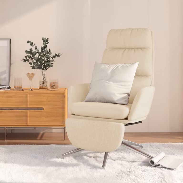 Maison Exclusive - Poltrona relax con poggiapiedi, rivestita in tessuto color crema