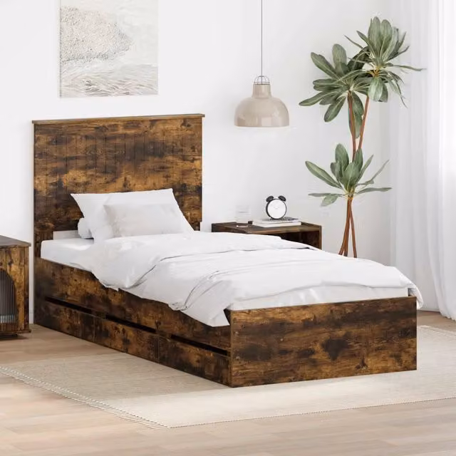 Struttura del letto con cassetto Rovere fumé 90 x 200 cm 3411156
