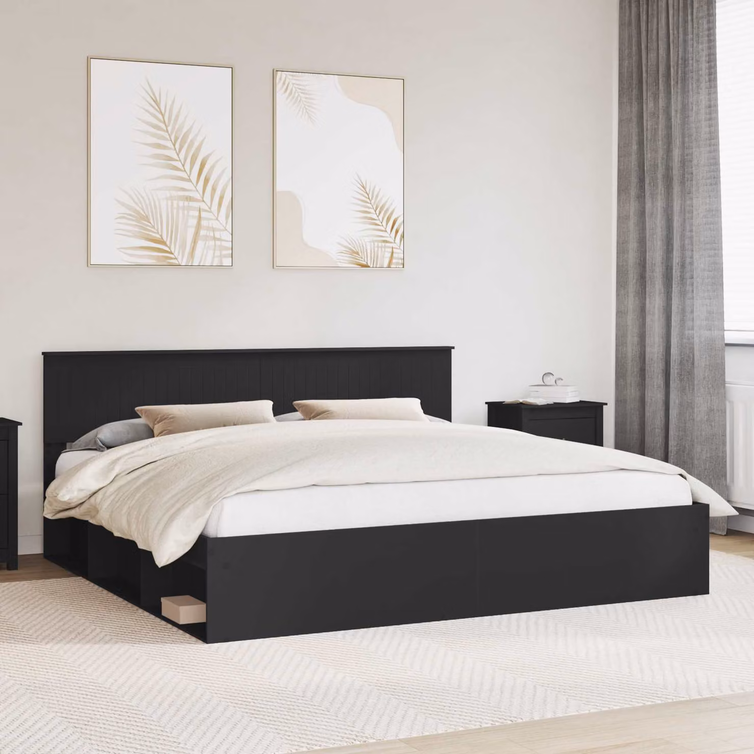Struttura del letto vidaXL in pino massello nero con doghe in legno L/P/H: 200 x 200 x 210 cm – 1