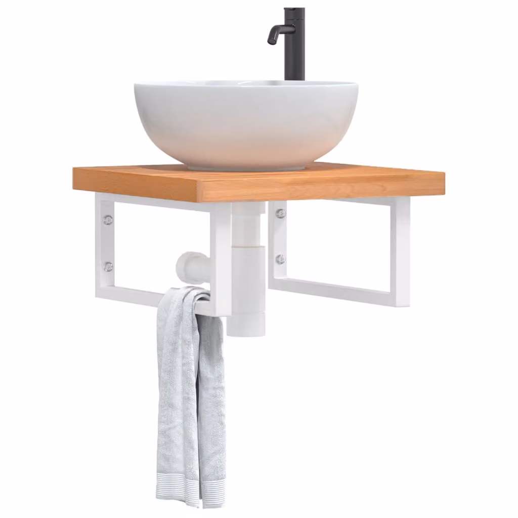 Ripiano a parete per lavabo vidaXL in legno di faggio e metallo bianco