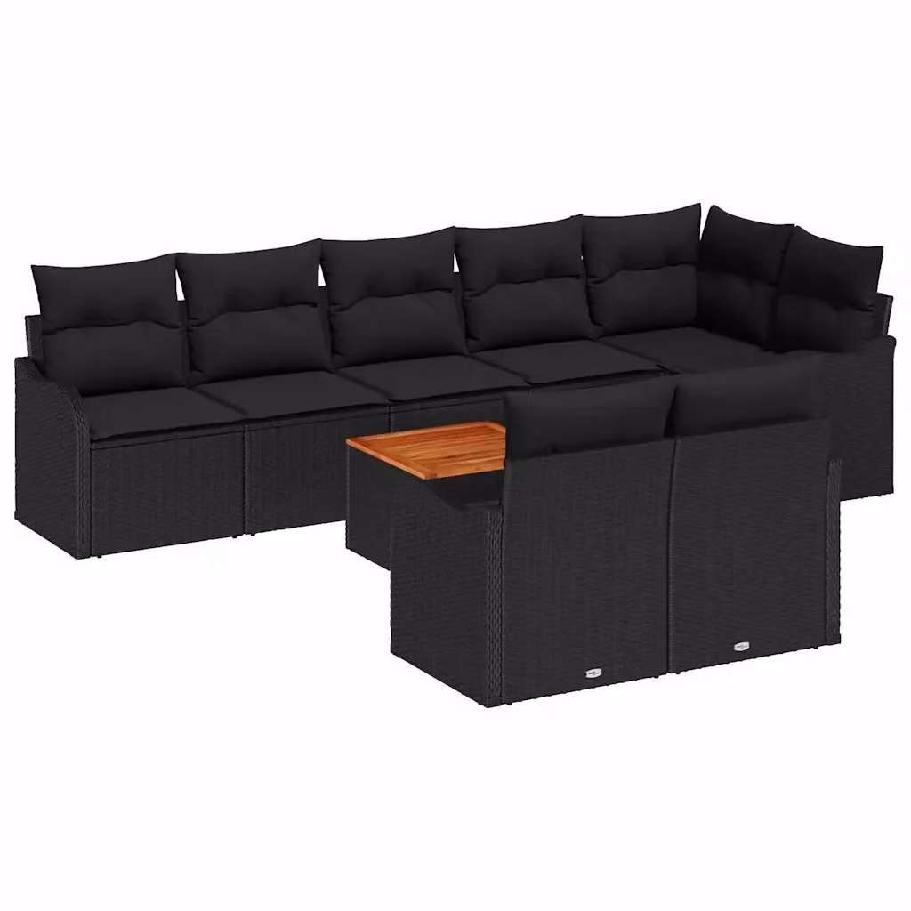Set Divano da Giardino vidaXL in Polyrattan Nero con Cuscini e Tavolino da Caffè 9 pz – 2