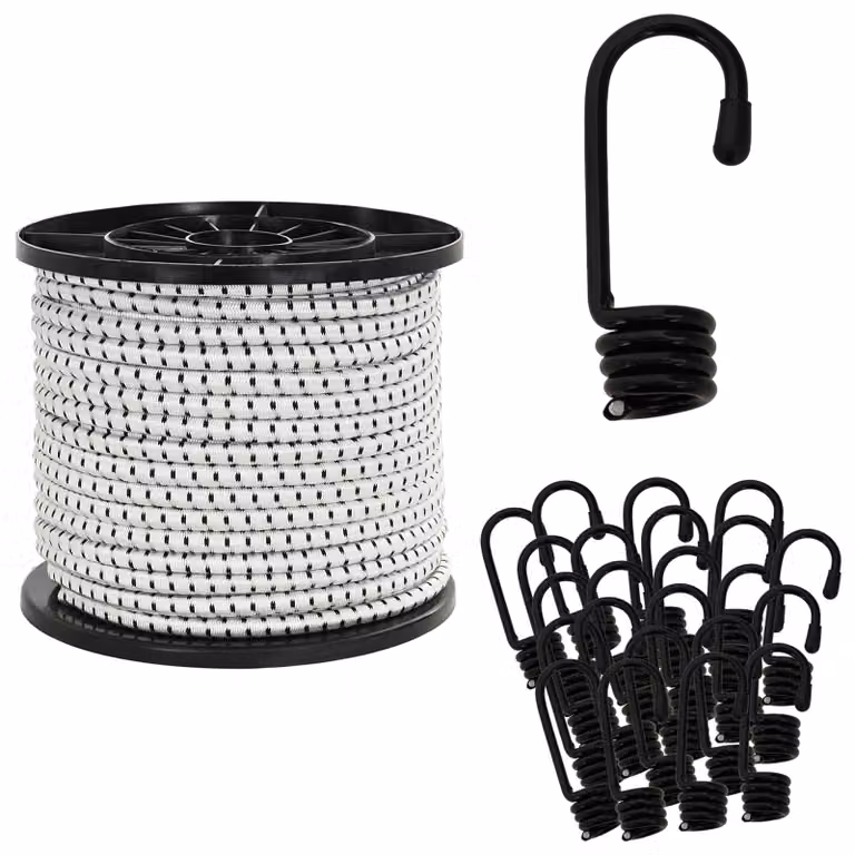 Corda Bungee con Ganci vidaXL in PP e gomma, Nero e Bianco, Lunghezza: 50 m, Diametro: 10 mm
