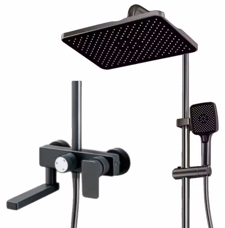 Sistema doccia, altezza regolabile, design moderno, grigio, con controllo della temperatura (acqua calda e fredda)