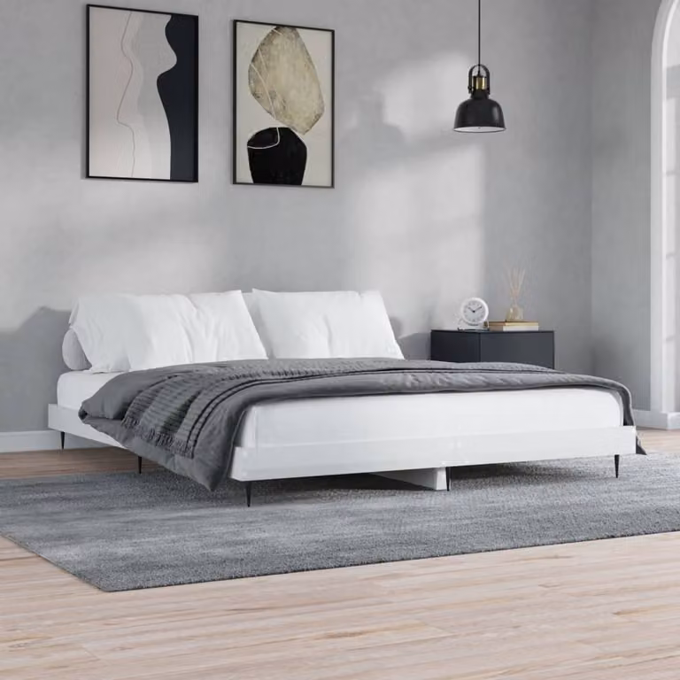 The Living Store Struttura letto bianca lucida 120x200 cm in materiale ligneo